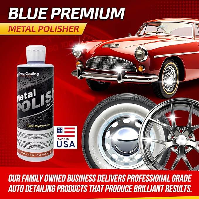 DURA-COATING TECHNOLOGY, Blue Premium Metal Polish - Perfect Brightener and Scratch Remover for Aluminum Wheels, Diamond Plate, Stainless Steel, Copper, Brass, & Nickel (32 Ounce Bottle)