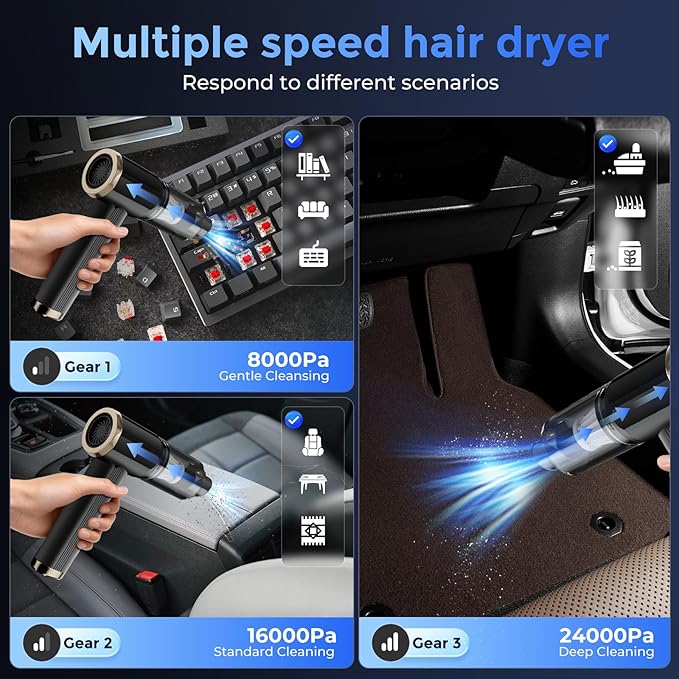 Smart Handheld Vacuum Cleaner, Black, 24000Pa Suction Power, 50 min Run time, 5-in-1 Multifunction Design, Dual Sensor chip, brushless Motor