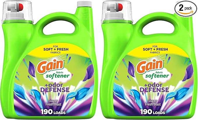 Gain Liquid Fabric Softener, Super Fresh Blast | 140 oz | 190 Loads | HE Compatible | Pack of 2