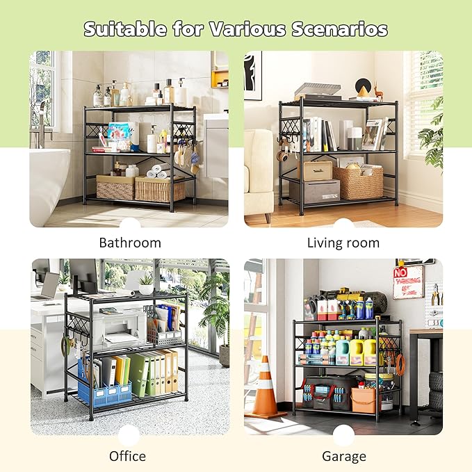 Durayloly 3Tier Storage Shelves Metal Shelving Unit Organizer,Adjustable Wire Shelving Rack Pantry Kitchen with Hooks,Shelves for Laundry,Office and Bathroom closet shelves 23.6" W x 13.8" D x 30.9" H