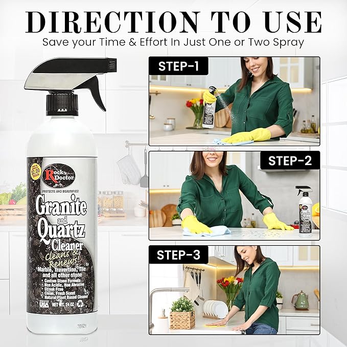 Rock Doctor Granite and Quartz Cleaner 64oz. Cleans Tile, Marble, Kitchen Countertop, and Natural Stone Surfaces, Streak-Free Shine Pack of 1