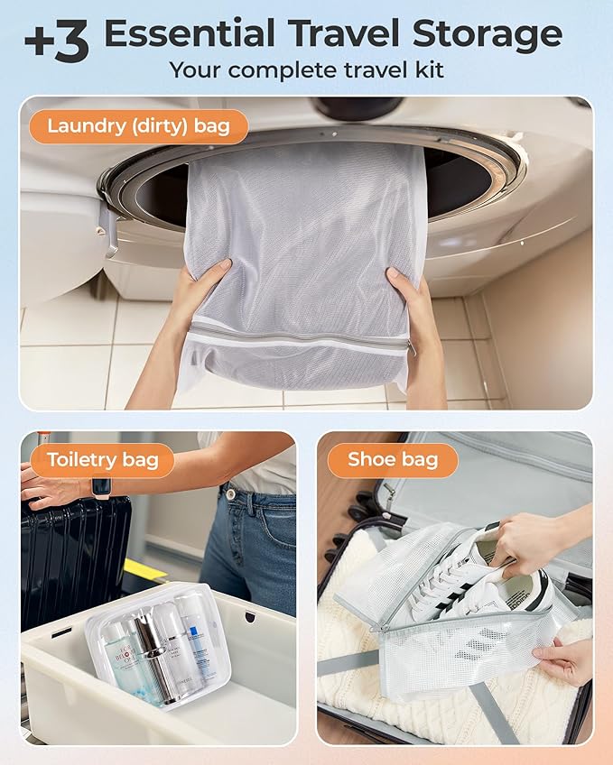 BAGSMART Vacuum Storage Bags with Portable Pump, Travel Space Saver Bags for Clothes, Heavy Duty Compression Bags for Storage, Vacuum Seal Bags with Hand Pump, Travel Essentials for Packing-Khaki