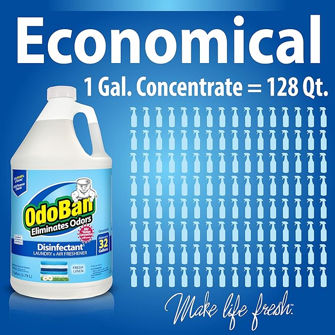OdoBan Ready-to-Use Disinfectant and Odor Eliminator, Made in the USA, Fresh Linen Scent, Set of 2, 32 oz Spray and 1 Gallon Concentrate