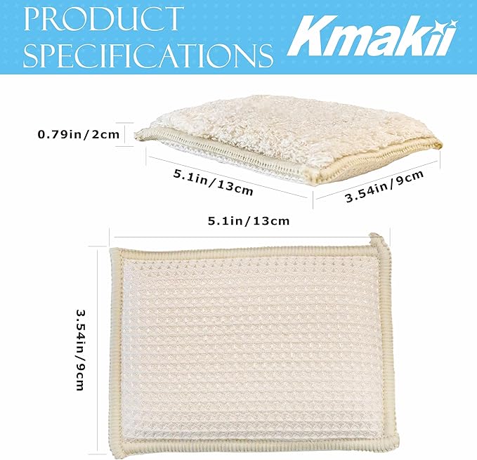 KMAKII Bamboo Kitchen Sponges,Dish Sponge,Super Absorbent Cleaning Sponges, Pack of 12