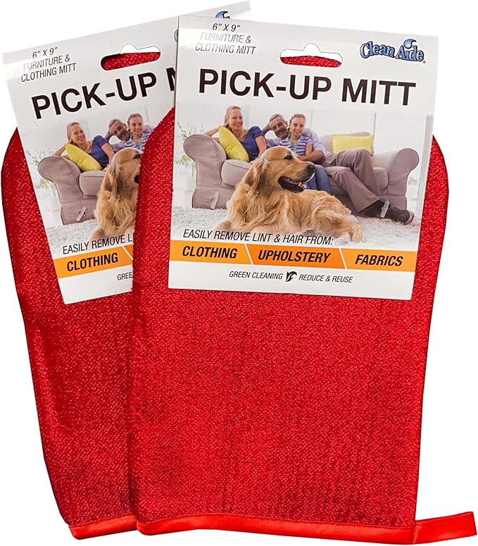 CleanAide Hair Magnet Pet Fur Removal Mitt, Lint, Fur, and Dander Cleanup for Furniture, Clothing, and Upholstery, Reusable, Durable, Quick & Easy Cleaning, Red, 2-Pack