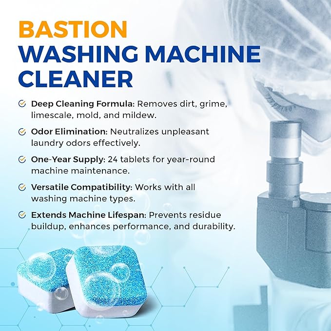 Bastion Washing Machine Cleaner Tablets (24 Ct) + Coffee Machine Descaler Tablets – Deep Cleaning Combo for Appliances – Removes Odors, Limescale & Residue
