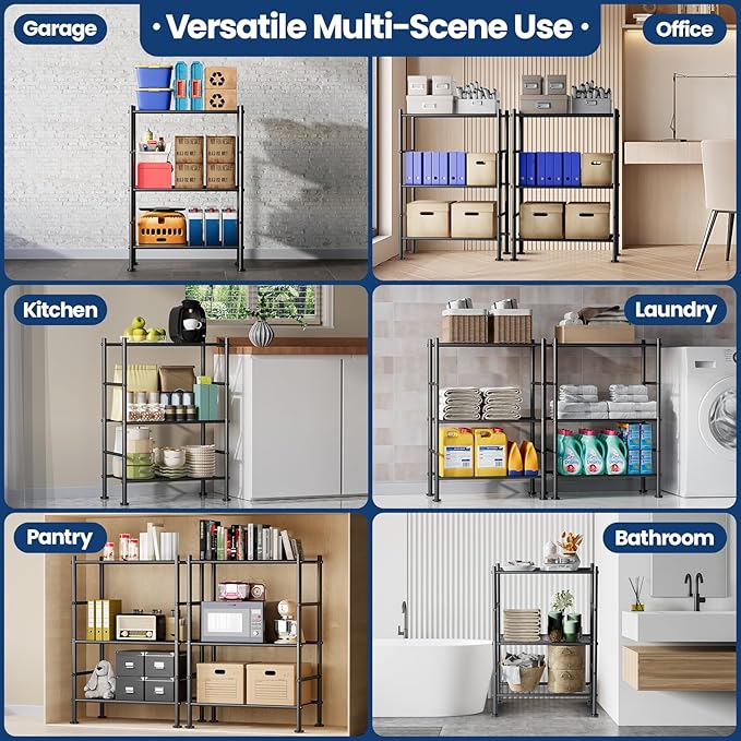 Abiglifty Storage Shelves, 3-Tier Metal Shelving, Wire Shelving with Adjustable Leveling Feet, Shelf Organizer for Bathroom, Closet, Garage