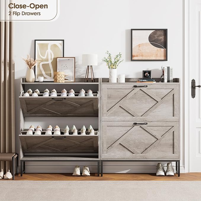 Nicetree Shoe Cabinet Storage for Entryway,Narrow Shoe Storage Cabinet, Space-Saving Shoe Organizer Cabinet, Vertical Entryway Solution for Foyer, Mudroom, Gray