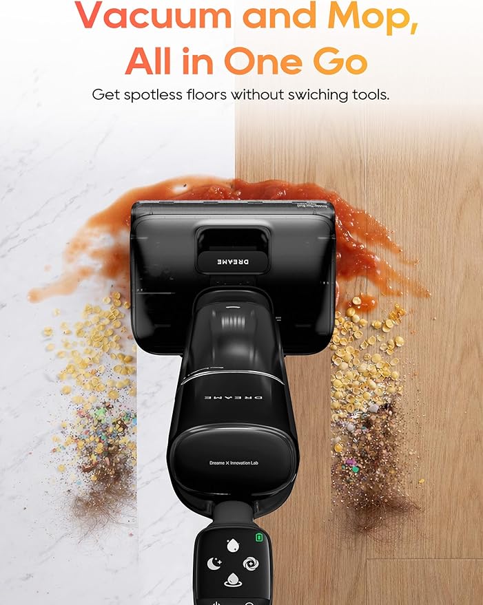 DREAME Aero Wet Dry Vacuum Cleaner, All-in-ONE Vacuum Mop for Wet & Dry Messes, 0 Hair Residue Great for Pet Owners, One-Press Self-Clean, 180° Lie Flat, 35mins Runtime for Hard Floor Cleaning