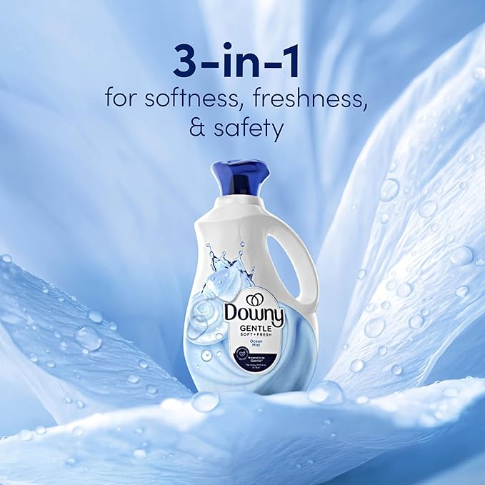 Downy Gentle Soft + Fresh Fabric Softener Liquid, Ocean Mist Scent, 93 FL OZ, 138 loads, Liquid Fabric Softener Designed to be Gentle on Skin