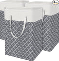 BlissTotes 3-Pack Laundry Basket, Freestanding＆Waterproof Laundry Hamper, Collapsible Tall Clothes Hamper with Easy Carry Handles for Clothes, Towels in the Family and Dorm,Clover Grey,75L