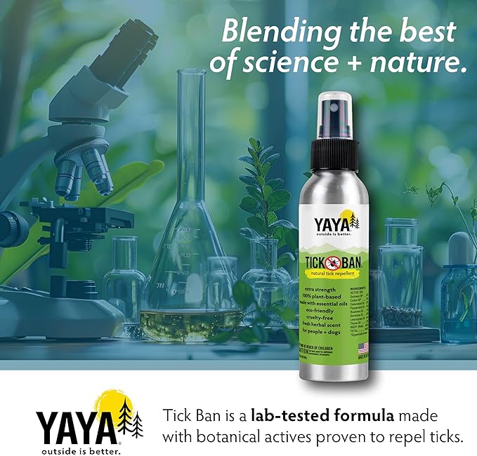 Yaya Organics All Natural Extra Strength Tick Repellent DEET Free - 4 Ounce Spray Bottle