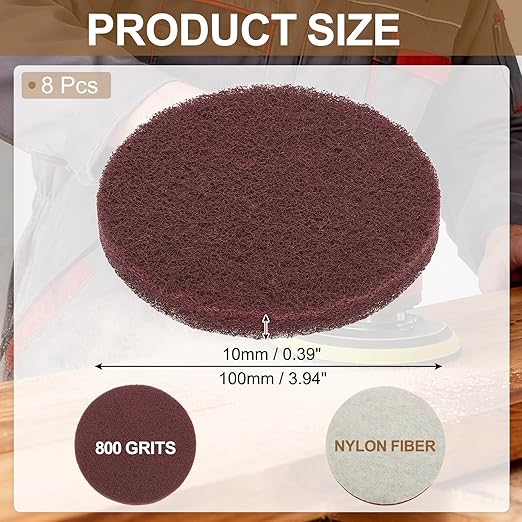 uxcell 8Pcs Scrubber Scouring Pad, 4 Inch 800 Grits Drill Power Brush Hoop and Loop Scrub Pads Discs Polishing Pad for Household Furniture Automotive Cleaning, Dark Red