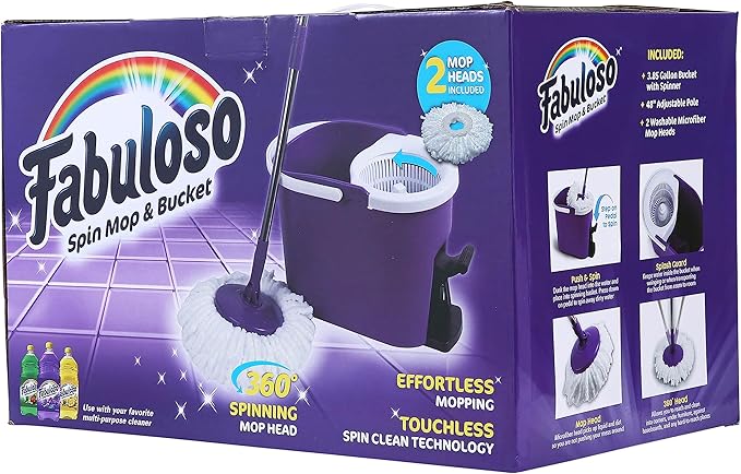 Fabuloso Spin Mop and Bucket, Hands-Free Wringing Spin Bucket - Machine Washable and Replaceable Microfiber Mop Head, Adjustable Pole Length - Clean Your Floors with Ease