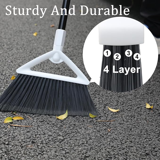Heavy Duty Angle Broom 2 Pack - White Broom for Outdoor & Indoor, Garage, Driveway, Sidewalk, Kitchen & More, Long Handle
