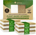 Biodegradable Natural Kitchen Sponges Pack of 6 - Cellulose and Coconut Walnut Scrubber Sponge - Eco Friendly Sponges for Dishes
