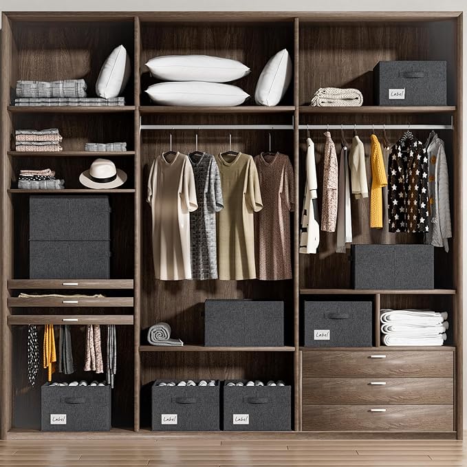 FHSQX 4 Pack Shoe Organizer for Closet,Foldable Shoe Organizer,Fits up to 48 Pairs,Storage Containers With Bottom Support for Shoes (Black, (16.5 * 12.6 * 9.5) x4)