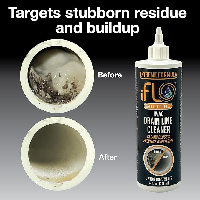 iFLO® Extreme A/C Drain Line Cleaner – Fast-Acting, Long-Lasting HVAC System Solution for Tough Clogs & Buildup – Professional Liquid Drain Cleaner and Clog Remover, 24oz Bottle, 1 Pack