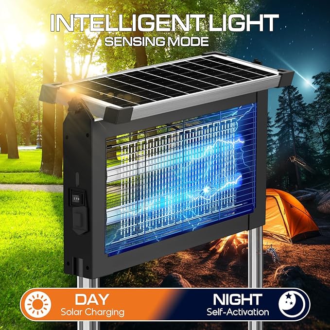 Solar Bug Zapper Outdoor Waterproof, Jepwe 4500V Cordless Bug Zapper Outdoor Large, Rechargeable Mosquito Killer & Fly Zapper, Solar Powered Insect Trap for Garden, Patio, Backyard, Indoor Use