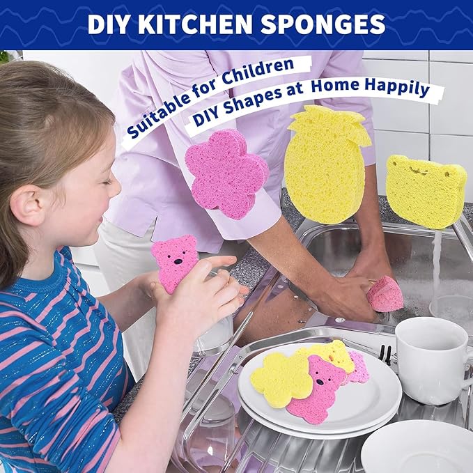 CELOX 24 Pack Cellulose Sponge Bulk for Cleaning Kitchen, Natural Wood Pulp Sponges