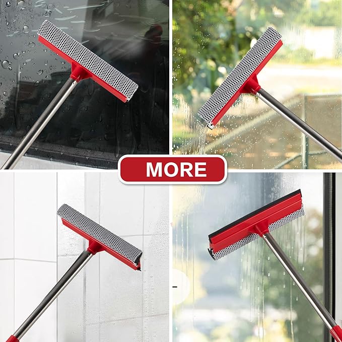 15.9" Window Squeegee for Home and Car Cleaning,2 in 1 Window Cleaner with Long Stainless Steel Handle,Sponge Car Squeegee for Gas Station, Glass,Shower,Outdoor High Window Cleaning