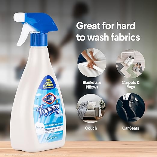 Clorox Fraganzia Refresher Spray, Morning Sky Scent - Multi-Use Fabric & Linen Freshener Spray - Odor Eliminator for Home, Upholstery, Bedding, Curtains, Room, 22 Fl Oz