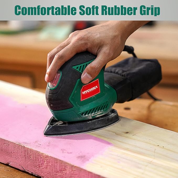HYCHIKA Detail Sander, 14,000 OPM Compact Electric Sander Tool with 12 Pcs Sandpapers,Efficiency Dust Collection System,Suitable for Tight Spaces Sanding,Polishing,Removing Paint in Home Decoration