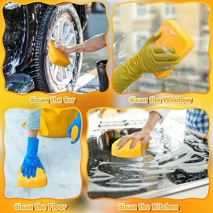 Tioncy 24 Pcs Large Sponges Bulk 7.5 x 5.5 x 1.9 Inch Grouting Car Wash Foam Cleaning and Washing Sponge Commercial Foam Large All Purpose for Cleaning Dishes Car Tile Bike (Yellow)