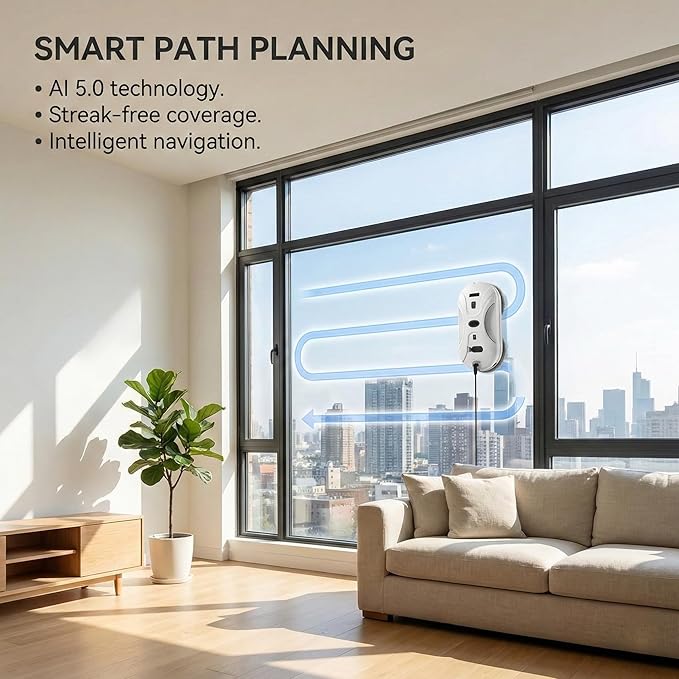 Automatic Window Cleaning Robot, Window Cleaner Robot Auto Dual Spray, 2026 Model Robot Limpia Vidrios AI Path Planning, 3000Pa Suction, Remote Control, Edge Detection for Streak-Free Glass - SS1