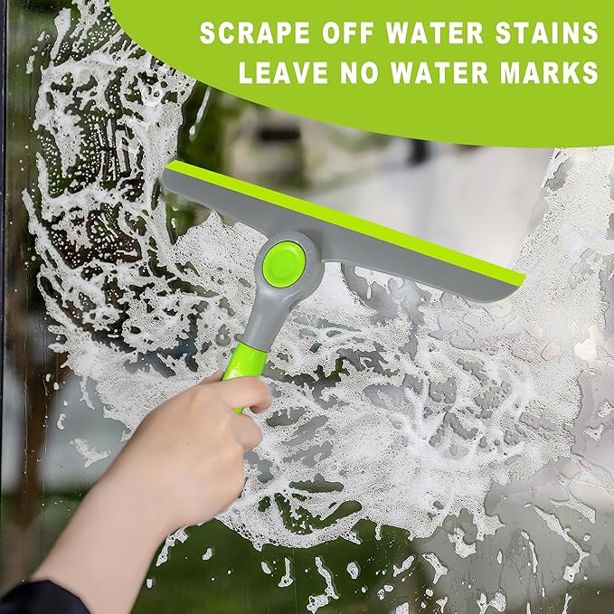 Small Squeegee Silicone Squeegee with Wood Handle Household Cleaner for Mirror Window Car Windshield Shower Door Countertop (Green Plastic Handle)