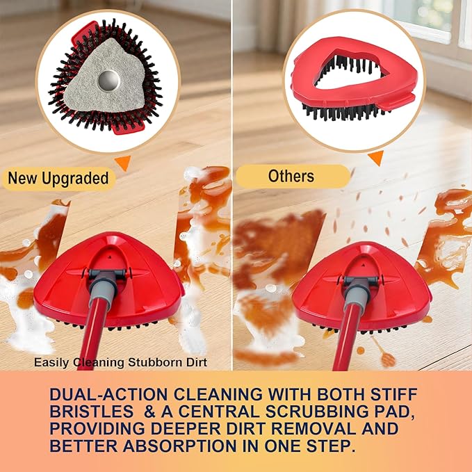 Scrubber Mop Head Replacement for O-Cedar EasyWring 1-Tank: Upgraded Dual-Action Bristles & Scouring Pad for Deep Cleaning Floors, Corners, Tile, Grout - 1 Scrub Brush & Base, 2 Sponge Pads