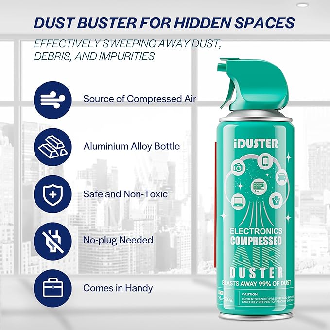 iDuster Compressed Canned Air Duster - 2 PCS Disposable Compressed Air Duster Can Cleaning for Computer,Keyboard, Jewelry, Car and Cellphone, 10oz