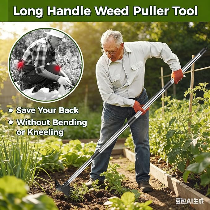 Weed Puller Tool with Extendable 54" Handle – Heavy Duty 2-in-1 Dual-Head Manual Weeder & Garden Hoe for Lawn, Flower Beds, Patio & Vegetable Gardens
