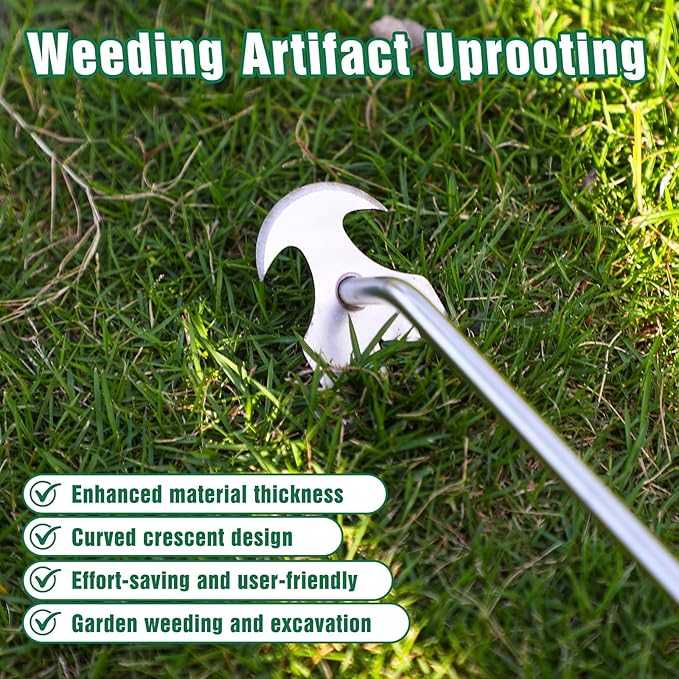 Hand Weeder Tool, Stainless Steel Handle Manual Weeder Tool, Pull Up Weeder Tool, Weed Discharge Tool, 4-Tooth Weeder Tool, Weeder Tool for Gardening 16inch