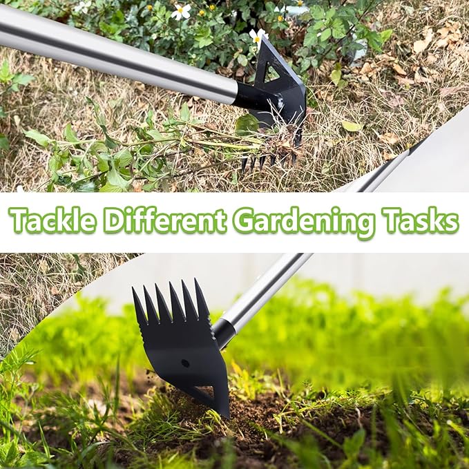 Weed Puller Tool with Long Handle, Hoe Garden Tool Weeding Rake Combo for Uprooting, Garden Hoe, Weed Remover Manual Hand Weeder for Yard Flower Bed