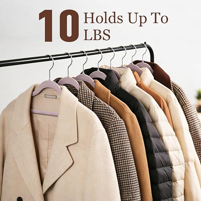 Velvet Hangers 100 Pack, Slim Non-Slip Clothes Hangers Space-Saving for Closet, Heavy Duty for Pants, Coats, Skirts, Jeans, Sweaters and More, Nylon-Flocked, Light Purple