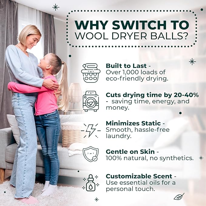 No More Dryer Sheets! XL Wool Dryer Balls 6-Pack, Reusable Laundry Softener & Static Reducer, Eco-Friendly, Long-Lasting, Safe for Sensitive Skin