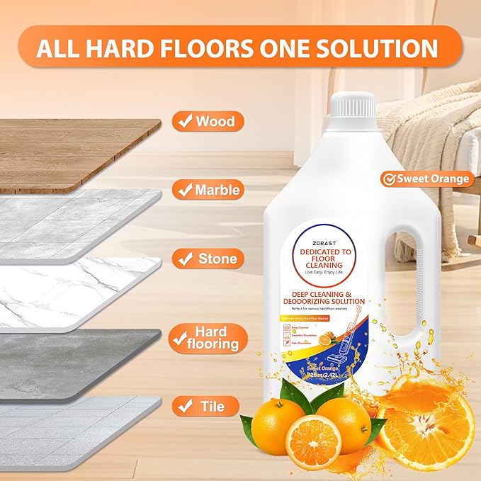 Floor Cleaning Solution Sweet Orange Scent, 82 Fl Oz,Compatible with Tineco S3/S5/S7 Pro & iFloor 3/5 (No Steam), Cleans for Multiple Hard Floors, Deep Deodorization Free StainBusting