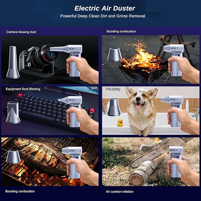 Compressed Air Duster Cordless, 4 Gear Adjustable Brushless Motor 150000RPM Electric Air Duster, Rechargeable with LED Display & Light, Mini Dust Blower for Computer, PC, Keyboard, Outdoor, House, Car