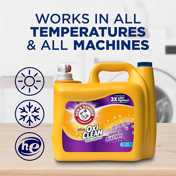 ARM & HAMMER Plus OxiClean Odor Blasters Fresh Burst, 128 Loads Liquid Laundry Detergent, 166.5 Fl oz