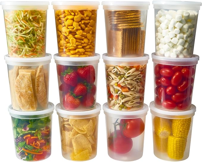 DuraHome - Deli food Storage Containers with Lids 32 oz, Quart Pack of 24 Leak-proof Freezer Safe Microwaveable Soup Storage Container - Clear Plastic Premium Quality