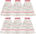 MATTHEW CLEANING Heavy Duty Mop Head Commercial Replacement for General and Floor Cleaning, Wet Industrial Blue Cotton Looped End String Head Refill (Pack of 6) White