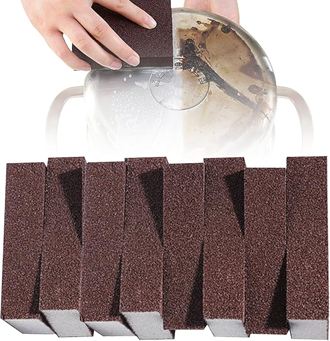 8pc Carborundum Sponge Nano Emery Sponges Caspian Stone Pot Clean Brush Rust Eraser Grit Scouring Pads Pot Cleaning Pads with Carborundum Washing Kitchen Cleaner Tool(thickness-1inch)