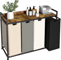 Herture Laundry Hamper with Shelf, Laundry Basket 4 Section, Laundry Sorter with Pull-Out Removable Large 4 Color Bags and Movable Wheels, Metal Frame, 4 x 15.87 Gallons (60L), Rustic Brown PF07XLN