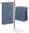 Hand Towel Holder, F-Shape Hand Towel Stand with Marble Base, Stainless Steel Swivel Hand Towel Rack Standing Towel Bar for Bathroom Kitchen Countertop, 2 Arms (Brushed Nickel)