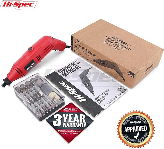 Hi-Spec 121pc 130W Corded Power Rotary Multi Tool Kit with Dremel Compatible Bit Accessories to Drill, Cut, Trim, Grind & Sand for DIY Repairs, Hobbies & Craft Projects