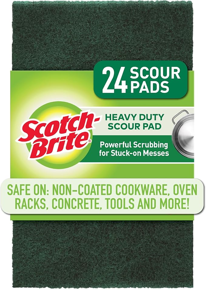 Scotch-Brite Heavy Duty Scour Pads, 24 Scouring Pads, Green Scrub Pads, Scouring Pad, Scrub Pads for Dishes, Best for the Kitchen, Garage and Outdoors
