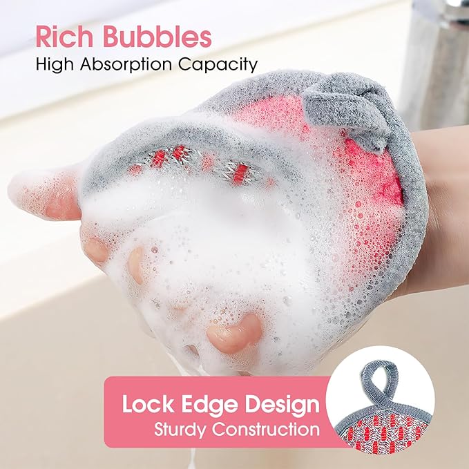 Multi-Purpose Kitchen Scrub & Microfiber Sponge – Durable, Chemical-Free, Machine Washable, Tough Cleaning Power