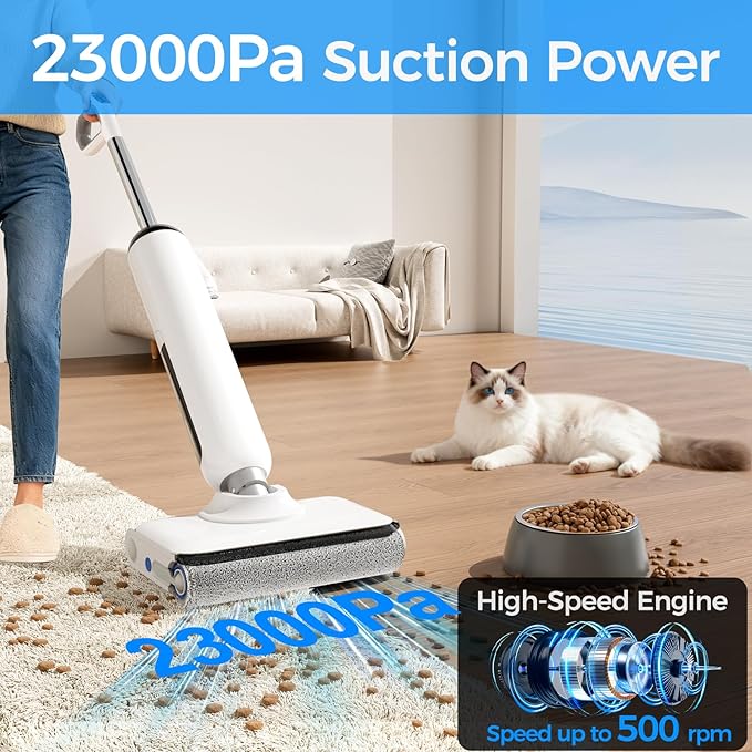 HABIUBIU Wet Dry Vacuum Cleaner, 180° Lay-Flat Cordless Vacuum Mop Combo with Edge Cleaning, All-in-One Floor Cleaner for Hard Floors, 45mins Runtime, Full-Path Self-Cleaning&185℉ Flashdry