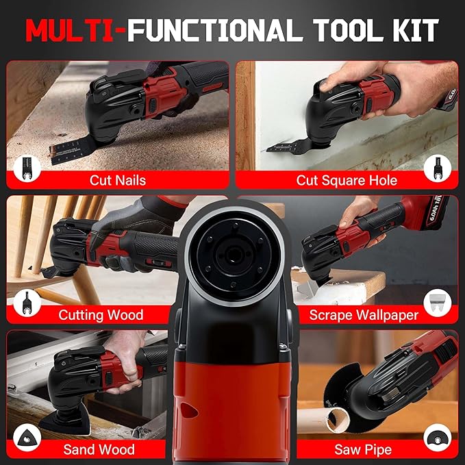 Oscillating Multi Tools for Milwaukee 18V Battery, Multi-Use Grinding Tool, 4°Oscillation Angle, 6 Variable Speeds, Quick-fit Blade Design with 22pcs Accessories for Cutting, Sanding, Scraping